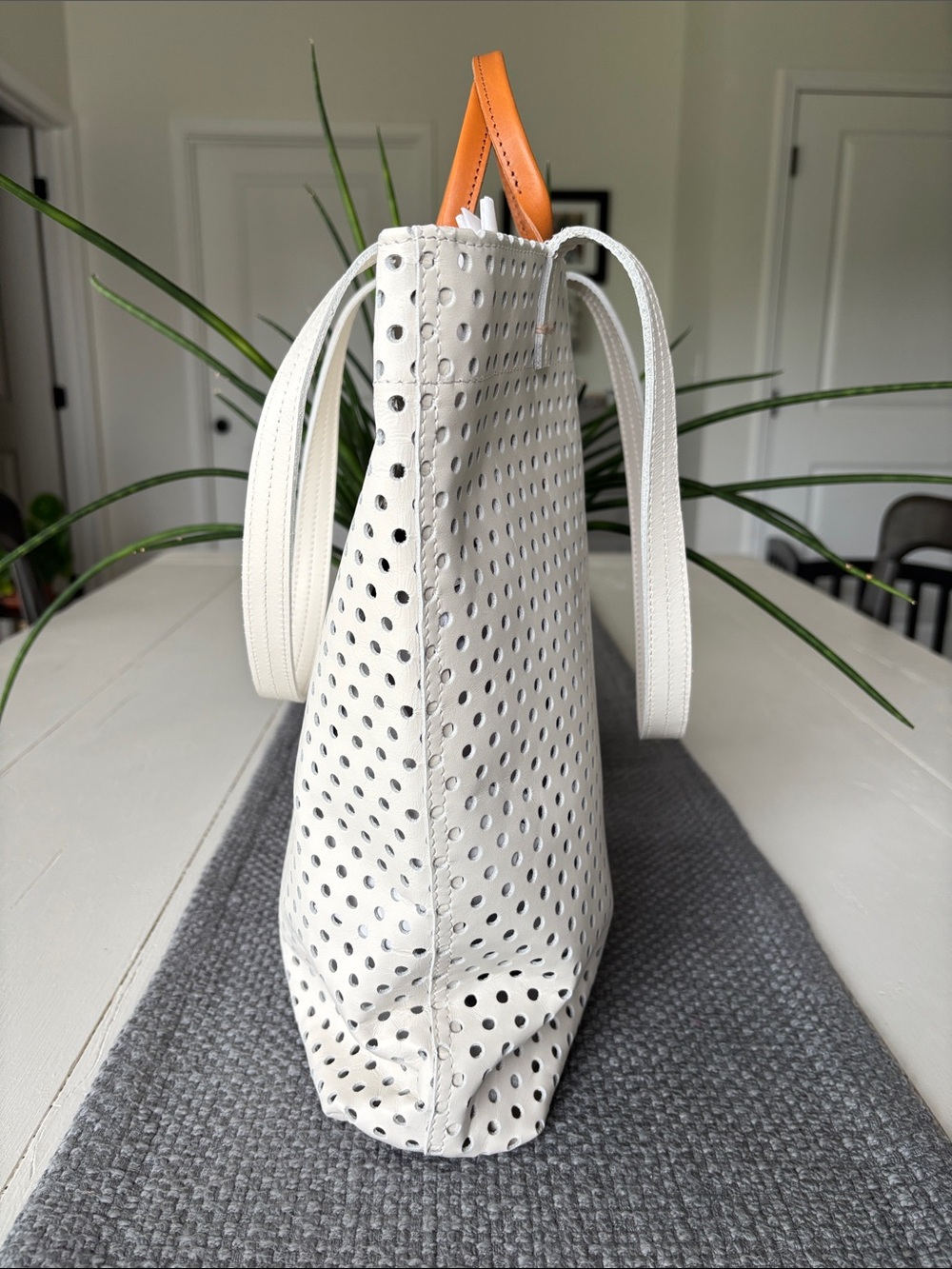 Clare V Micheline Perforated Tote in Cream - Picture 5 of 10